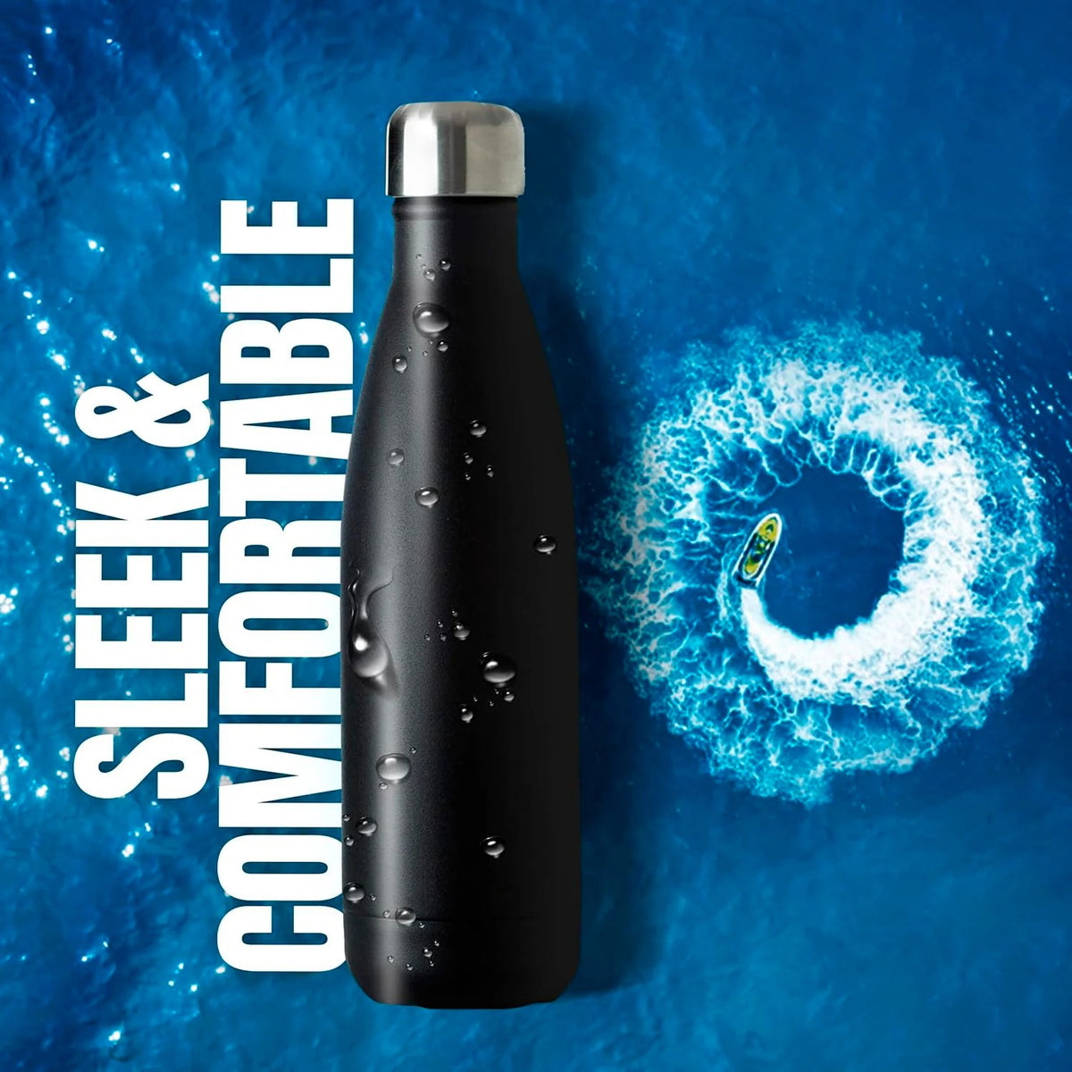 FreshH2OSource Triple-Wall Black Insulated Water Bottle – 17oz Stainless Steel, Leak-Proof, Cold 24H / Hot 12H