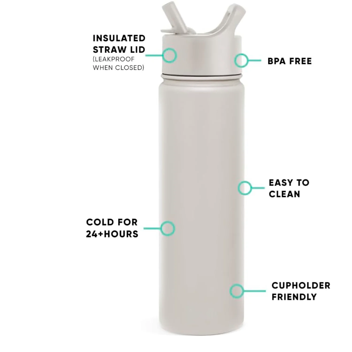 FreshH2OSource Almond Birch 22oz Insulated Water Bottle with Straw – BPA-Free, Leak-Proof, Stainless Steel