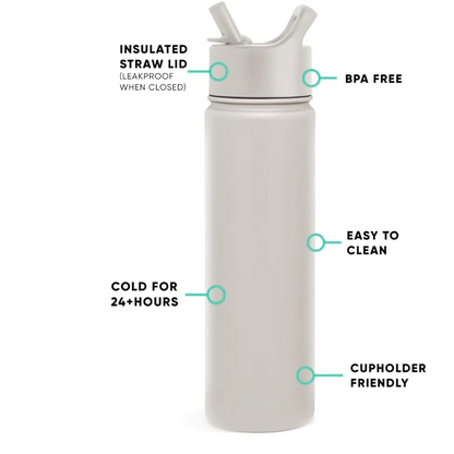 FreshH2OSource Almond Birch 22oz Insulated Water Bottle with Straw – BPA-Free, Leak-Proof, Stainless Steel