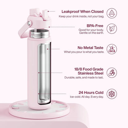 FreshH2OSource Encool Stainless Steel Insulated Water Bottle with Straw – 26oz, Cotton Candy
