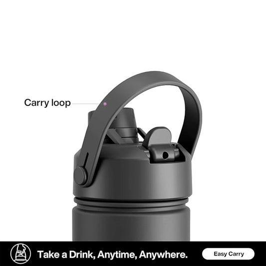FreshH2OSource Dark Knight Stainless Steel Insulated Water Bottle with 2-in-1 Straw & Spout Lid – 26oz