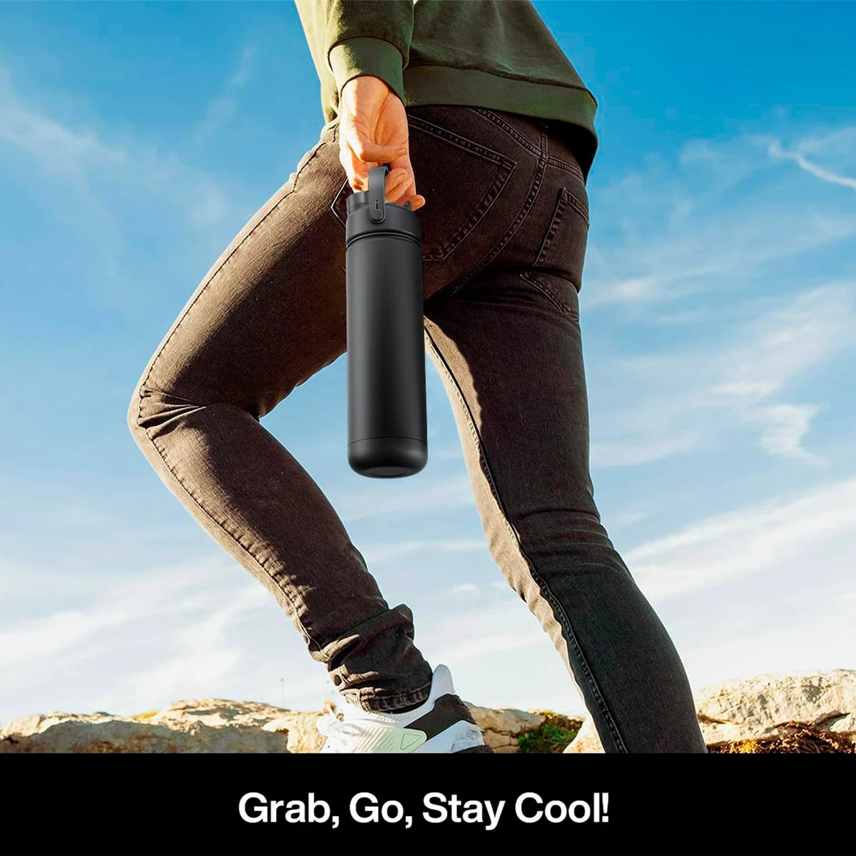 FreshH2OSource Dark Knight Stainless Steel Insulated Water Bottle with 2-in-1 Straw & Spout Lid – 26oz