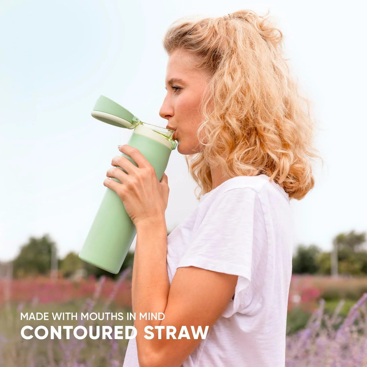 FreshH2OSource Mesa Loop Stainless Steel Water Bottle with Straw – 24oz Midnight Black, Cupholder Friendly