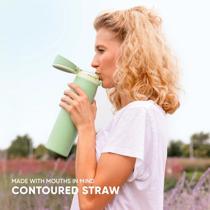FreshH2OSource Mesa Loop Stainless Steel Water Bottle with Straw – 24oz Midnight Black, Cupholder Friendly