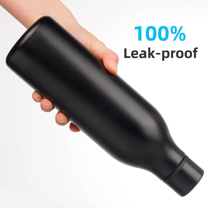 FreshH2OSource Black Insulated Water Bottle with Strap – 25oz Stainless Steel, Leak-Proof and Portable