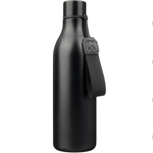 FreshH2OSource Black Insulated Water Bottle with Strap – 25oz Stainless Steel, Leak-Proof and Portable